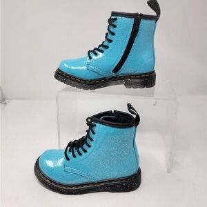 Doc Dr Martens Toddler Girls size 9 1460 Boots Turquoise Blue Cosmic Glitter